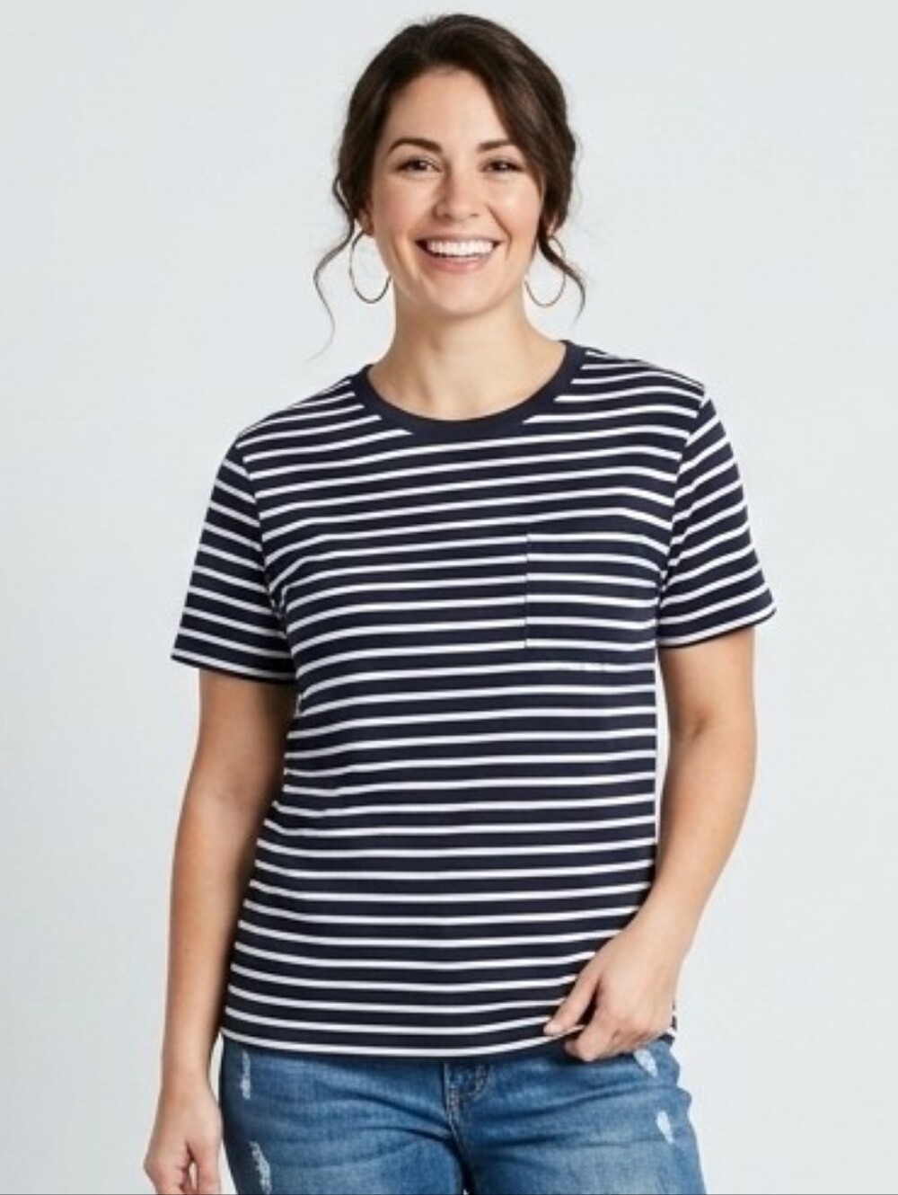 GAP Navy & White Striped Short-Sleeve Pocket Tee